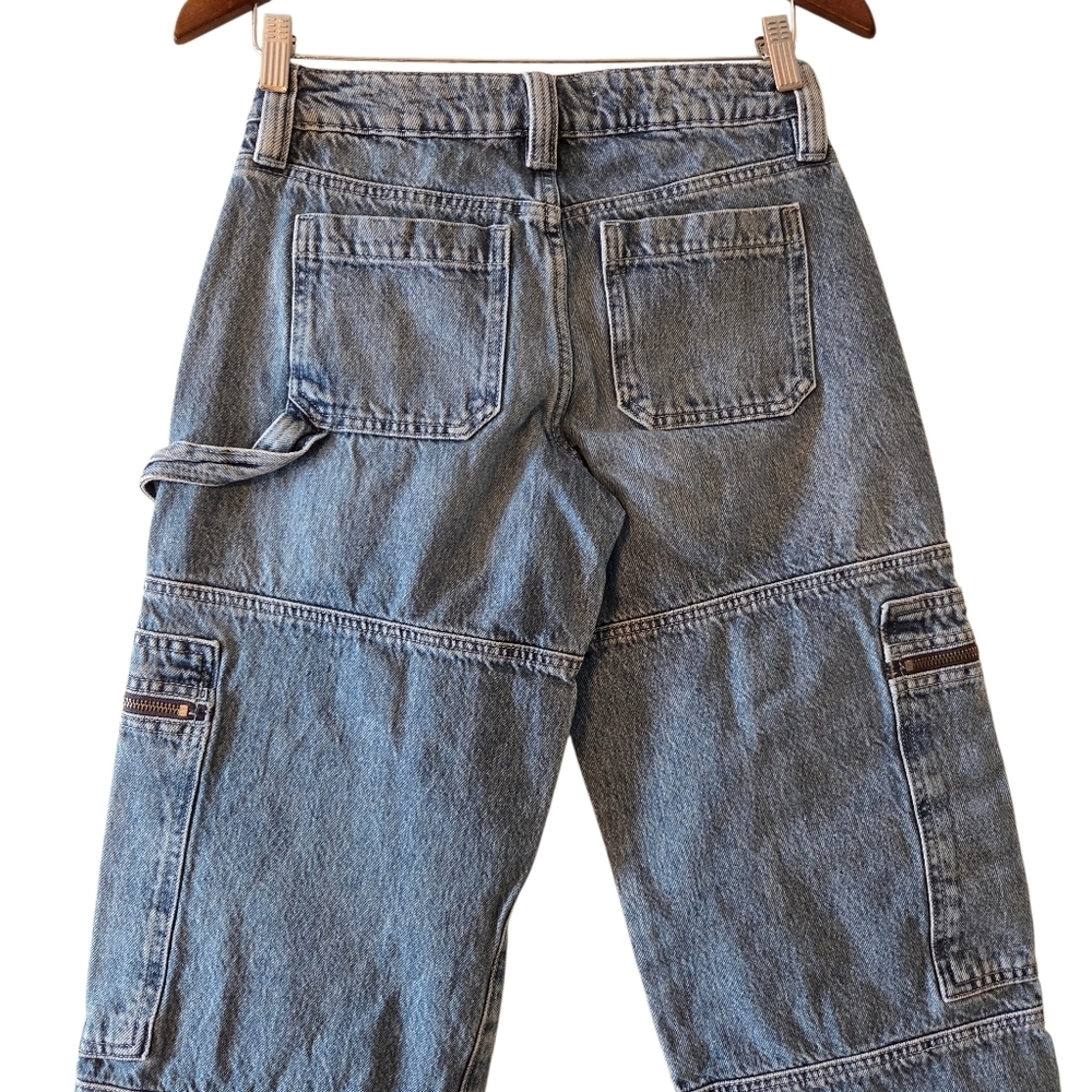 Garage Women's Jeans Size 24 Blue Cotton Denim Cargo Pants Wide Leg Y2K - Picture 9 of 14